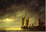 Aelbert Cuyp Fishing boats by moonlight. oil painting on canvas